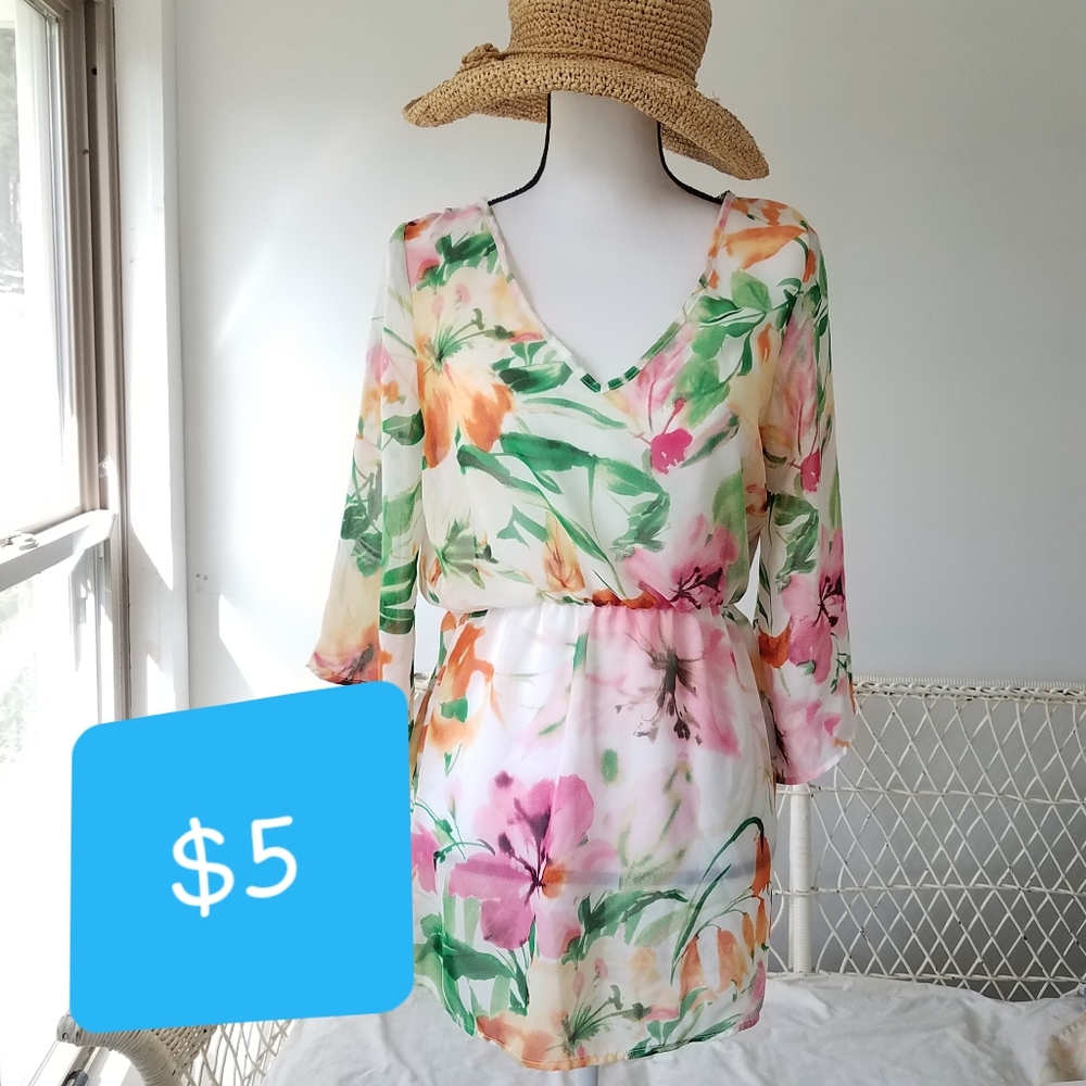 Ultra Beach Flowered Sheer Top, NWT, Sm.